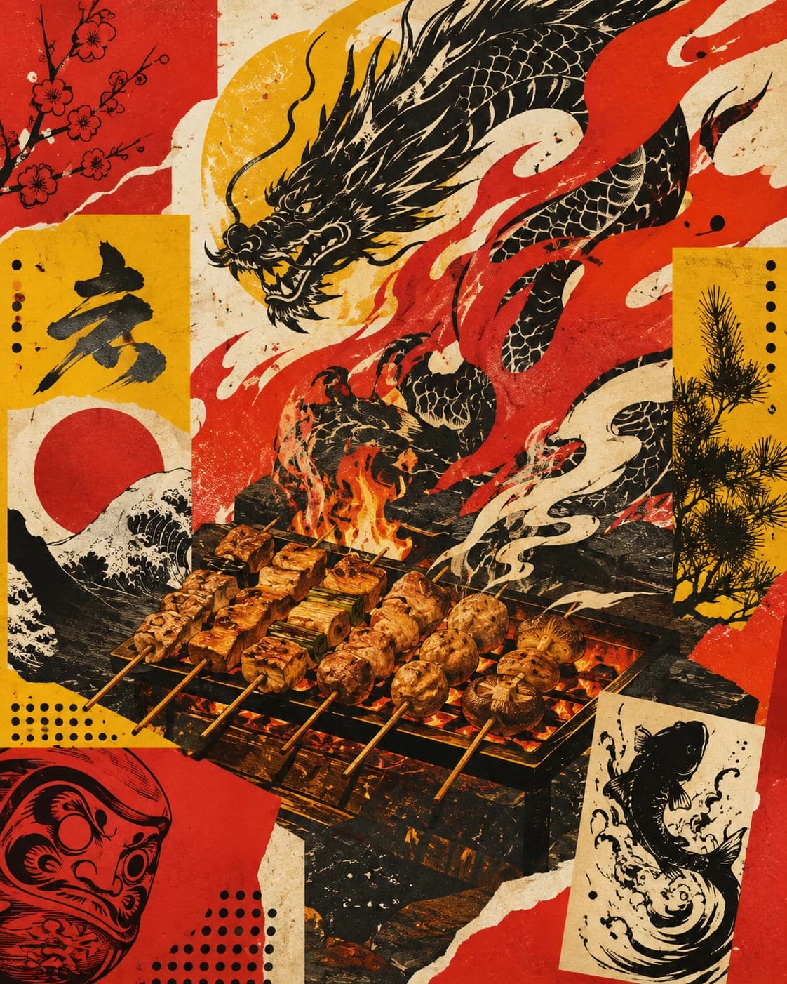 Yellow poster artwork with dragon motif