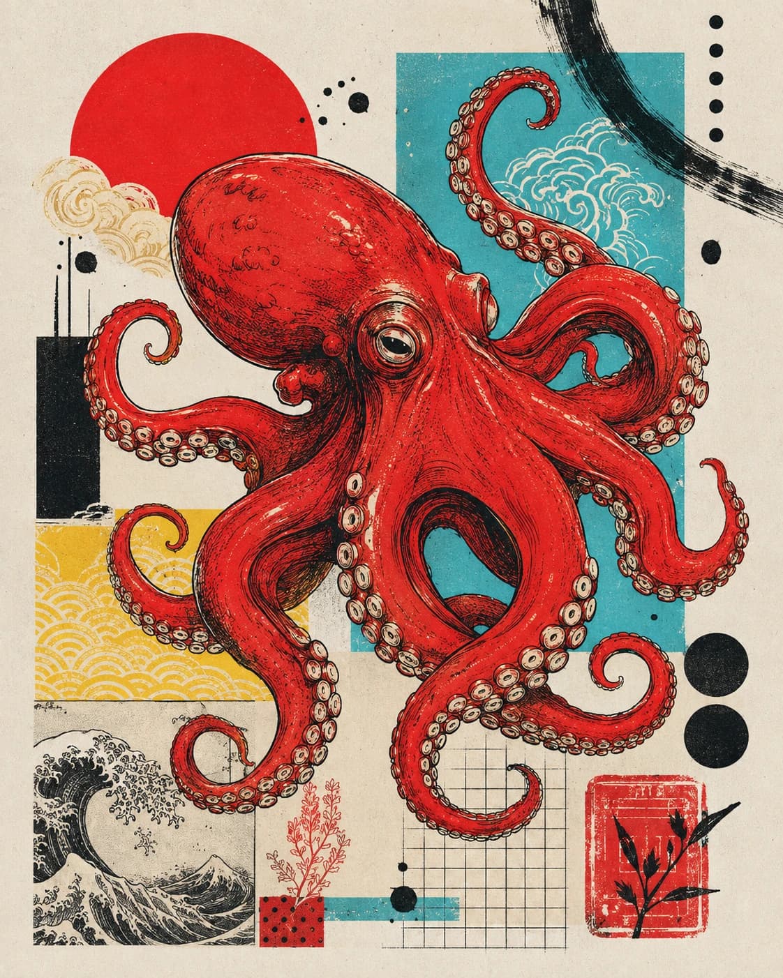 Charred Octopus 64 visual motif